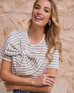 Haut à nœud rayé bleu clair-Polin et moi Online